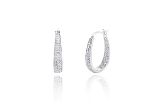 Sterling Silver Double Crystal Oval Hoop Earrings