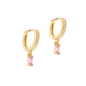 Gold Plated Pink Crystal Huggie Earrings