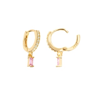 Gold Plated Pink Crystal Huggie Earrings