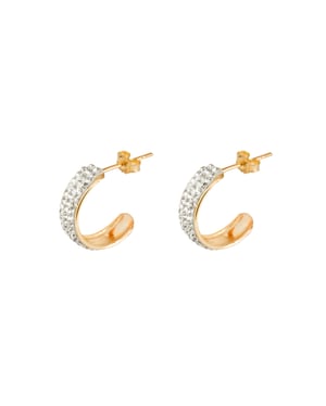 9ct Yellow Gold White Crystal Set Half Hoop Earrings