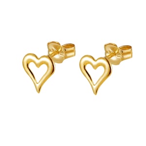9ct Yellow Gold 5mm Pierced Heart Stud Earrings