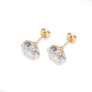 9ct Solid Yellow Gold 8mm White Cubic Zirconia Stud Earrings