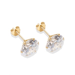 9ct Solid Yellow Gold 8mm White Cubic Zirconia Stud Earrings