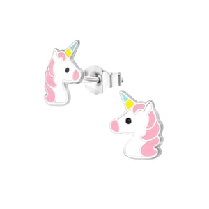 Sterling Silver Enamel Unicorn Children's Lightweight Stud Earrings