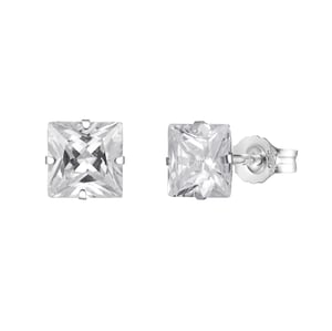 Sterling Silver Square 5mm White Cubic Zirconia Stud Earrings