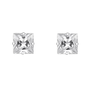 Sterling Silver Square 5mm White Cubic Zirconia Stud Earrings