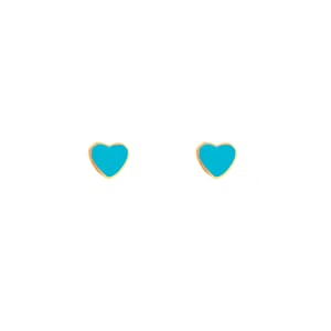 Gold Plated Enamel Blue Heart Flatback Stud Earrings