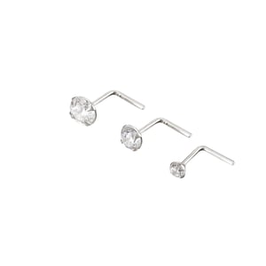 Sterling Silver 2mm, 3mm and 3.5mm Round White Cubic Zirconia Nose Stud