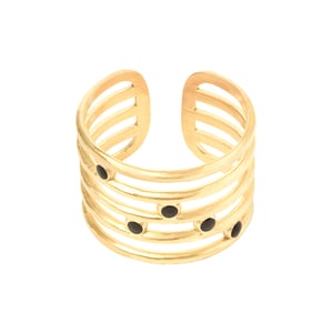 Gold Plated Stacked Black Enamel Ring - Adjustable Ring