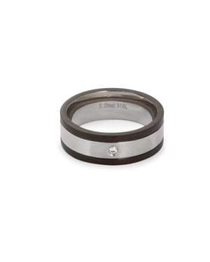 Stainless Steel & Black Cubic Zirconia Men's Ring
