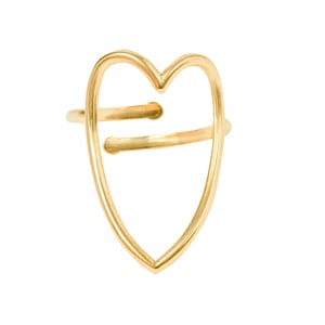Gold Plated Large Open Heart Ring - Adjustable Ring