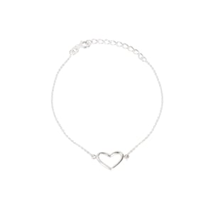 Rhodium Plated Sterling Silver Open Heart Bracelet