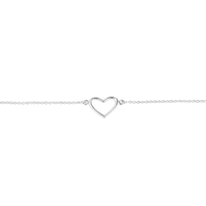 Rhodium Plated Sterling Silver Open Heart Bracelet
