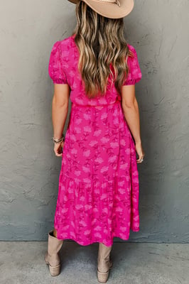 Floral Print Midi Dress Tiered Skirt