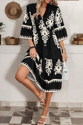 Floral Print Tiered Midi Dress