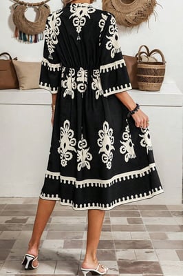 Floral Print Tiered Midi Dress