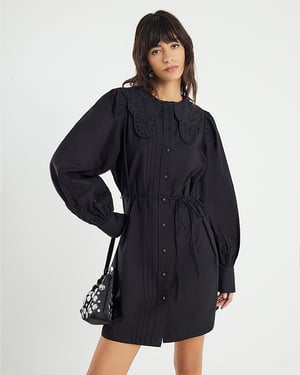 River Island Womens Mini Shirt Dress Black Collared