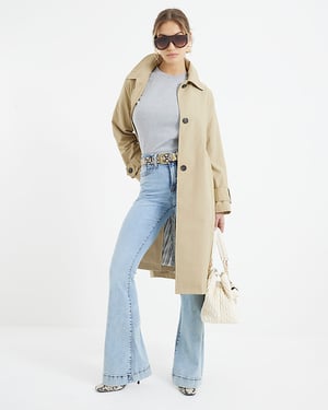 River Island Womens Flared Jeans Light Blue High Rise Tummy Hold