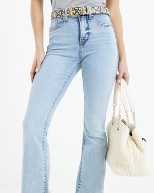 River Island Womens Flared Jeans Light Blue High Rise Tummy Hold