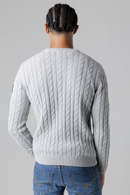 Light Grey Regular Fit Cotton Rich Cable Knit Crew Neck Jumper
