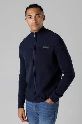 Dark Navy Cotton Rich Zip Through Funnel Neck Jumper