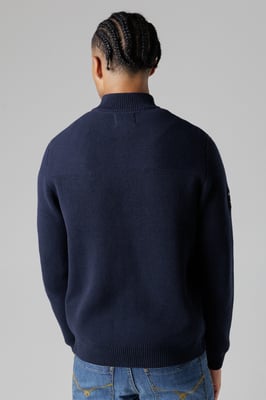 Dark Navy Cotton Rich Zip Through Funnel Neck Jumper