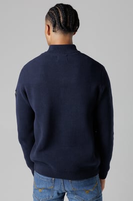 Dark Navy Cotton Rich Half Zip Funnel Neck Jumper