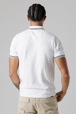 White Regular Fit Cotton Button Polo Shirt With Stripe Detail