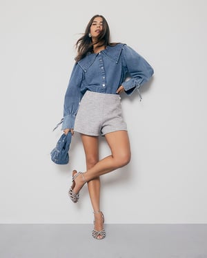 River Island Womens Shirt Blue Denim Long Sleeve Collared
