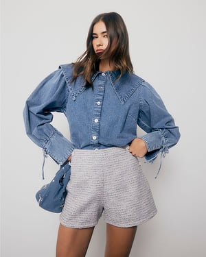 River Island Womens Shirt Blue Denim Long Sleeve Collared