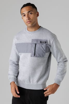 Light Grey Regular Fit Cotton Rich Crew Neck Sweatshirt With Chest Pocket