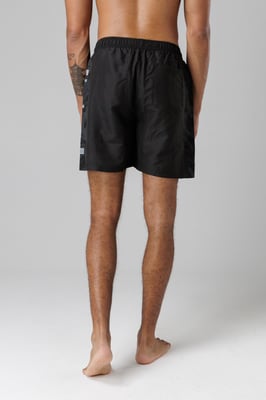 Black Regular Fit Swim Shorts With Elasticated Drawstring Waist