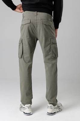 Khaki Cotton Stretch Utility Cargo Trousers With Oversized Pockets
