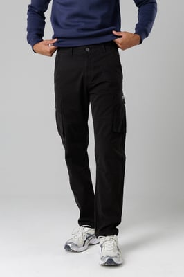 Black Cotton Stretch Utility Cargo Trousers With Oversized Pockets