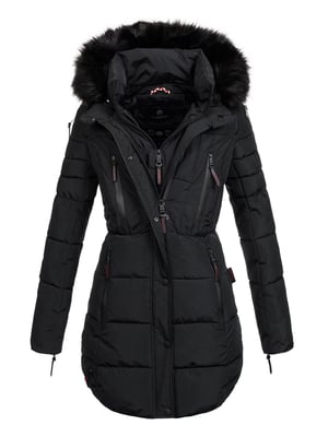 Marikoo lange dames winterjas Moonshine met imitatiebontkraag & teddyvoering