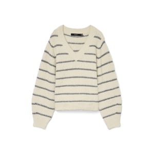 Vero Moda Vmawesome shine ls v-nck stripe pull boo ecru dessin
