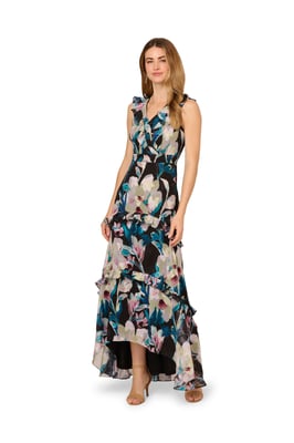 Floral Ruffle Chiffon Gown