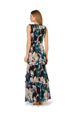 Floral Ruffle Chiffon Gown