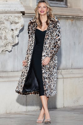 Leopard Print Premium Faux Fur Longline Coat