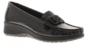 Comfisole Womens Shoes Curve Slip On Croc Effect Loafer Wedges Patent Black