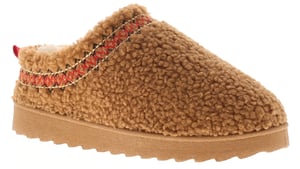 Apache Girls Slippers Andover Jnr Slip On Borg Mules Chunky Soles Tan
