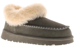 Apache Womens Slipper Cuddle Bootee Faux Fur Lining Leather Suede Grey