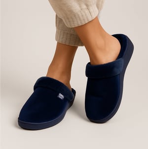 Totes Isotoner Sparkle Velour Heeled Mule Womens Mule Slippers Navy