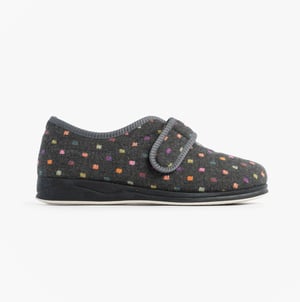 Padders Camilla Womens (2e Fit) Touch Fasten Polka Dot Slippers Grey/multi