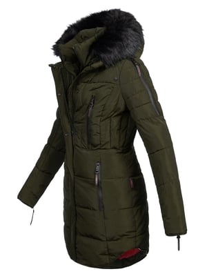 Marikoo lange dames winterjas Moonshine met imitatiebontkraag & teddyvoering