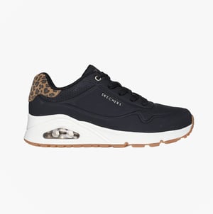 Skechers 177093/bkld Uno-jungle Nite Womens Trainers Black Durabuck/leopard Printed