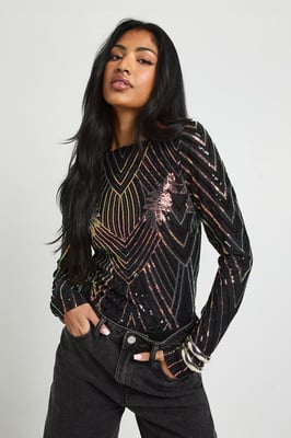 Demask Sequin Backless Bodysuit