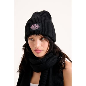 Juicy Couture Crest Unisex Volwassenen Zwart Hoed & Sjaal Set - Eén maat