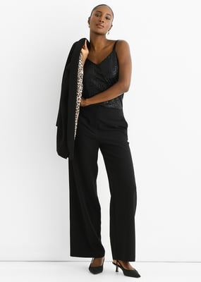 Black Contrast Animal Lining Tailoring Cape Blazer