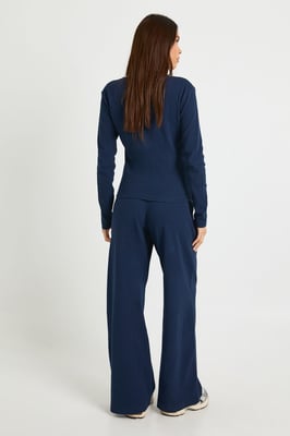 Contrast Binding Henley Button Down Top & Trouser Co Ord
